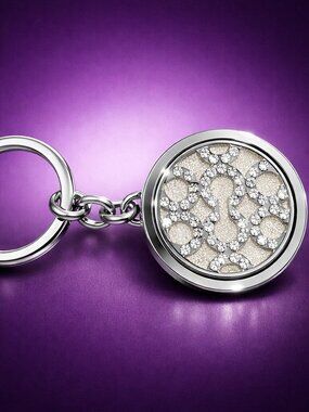 COACH Crystal Pavé Round Keychain Logo Bag Charm Hang Tag